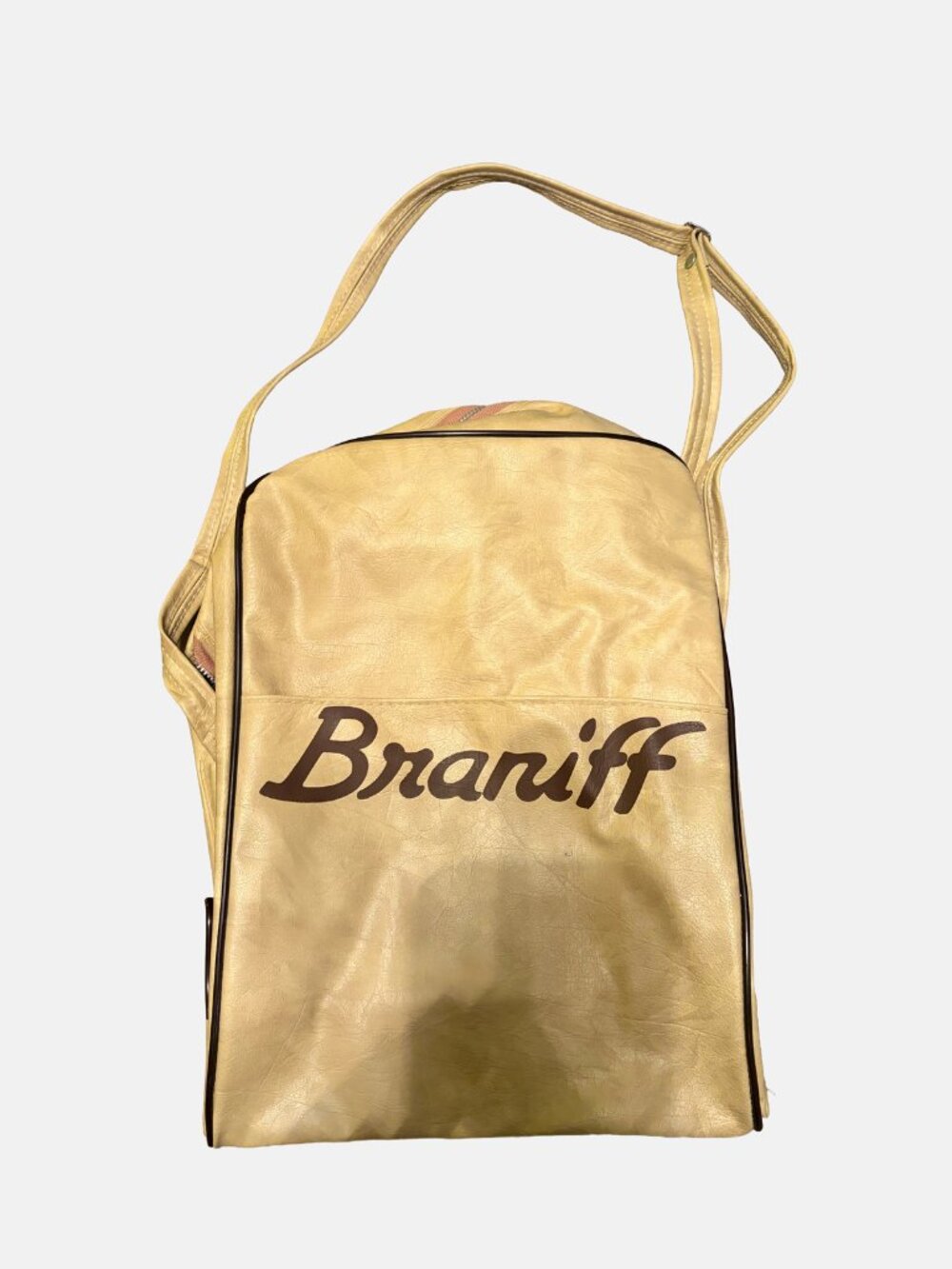 Vintage Braniff International Airlines Carry On Flight Bag Beige Brown